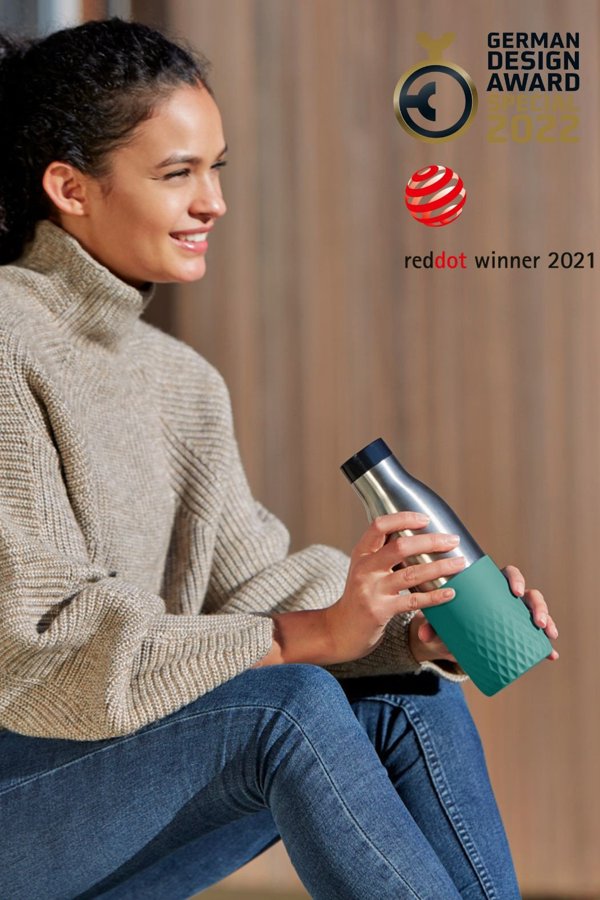 Tefal Bludrop Sleeve drinking bottle, 0.7 L, green/steel