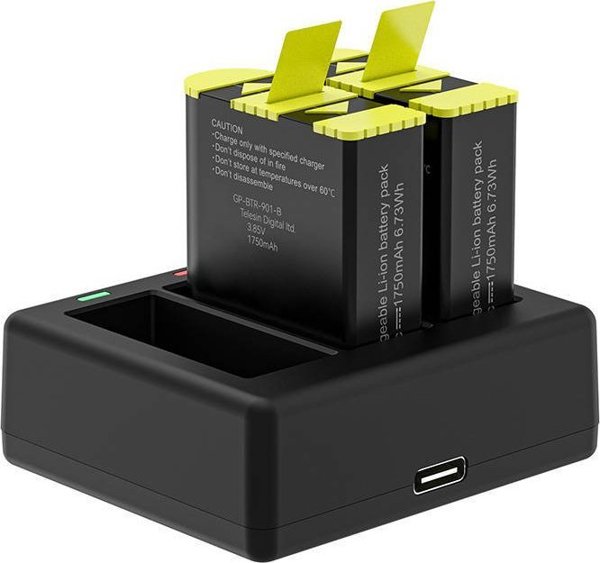 Φορτιστής τριών καναλιών Telesin για GoPro Hero 9 / Hero 10 + 2 μπαταρίες (GP-BTR-903-B)
