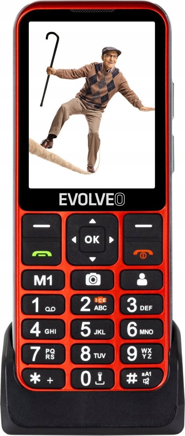 Smartfon Evolveo EVOLVEO EasyPhone LT, κινητό τηλέφωνο για ηλικιωμένους με βάση φόρτισης, κόκκινο