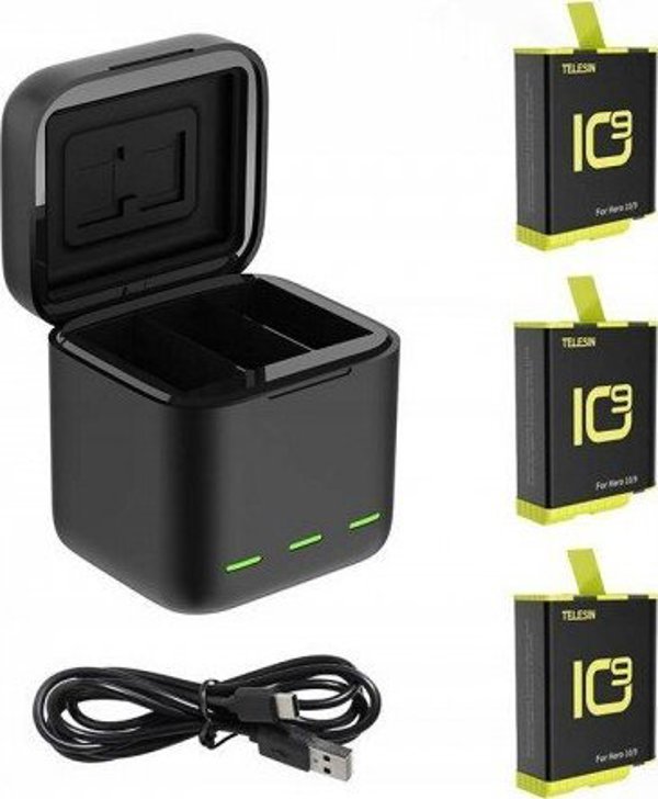 Φορτιστής τριών καναλιών Telesin Box για GoPro Hero 9 / Hero 10 + 3 μπαταρίες (GP-BNC-902-B)