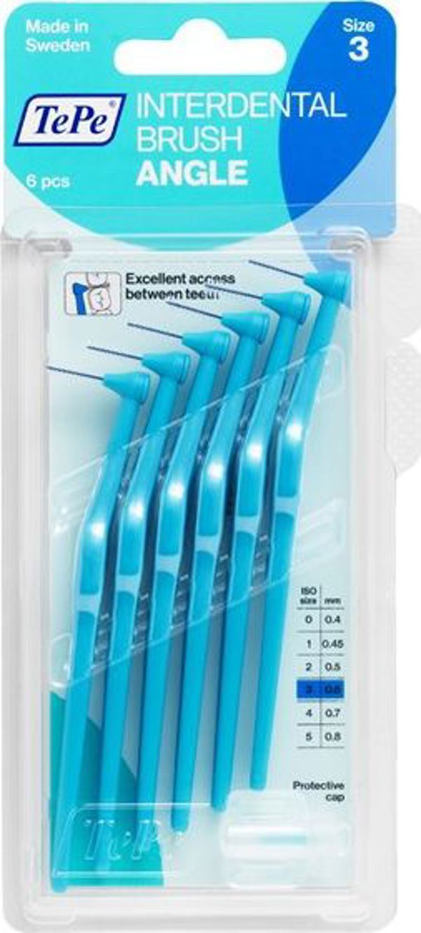 TePe Angle Μεσοδόντια Βουρτσάκια 0,6mm (ISO 0), 6 Τεμάχια - Με Λυγισμένη Κεφαλή για Καθαρισμό Γομφίων