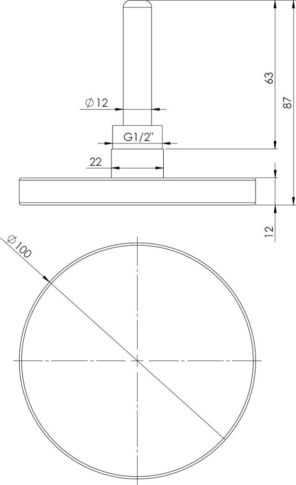 Βιμεταλλικό θερμόμετρο BiTh 100,fi100 mm, 0÷160°C, L 63 mm, G1/2'' ax, kl. 2