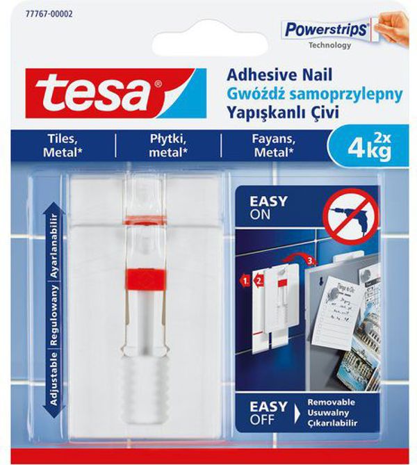 Ρυθμιζόμενα αυτοκόλλητα καρφιά Tesa για πλακάκια και μέταλλο έως 4kg 2τμχ. (H7776702)
