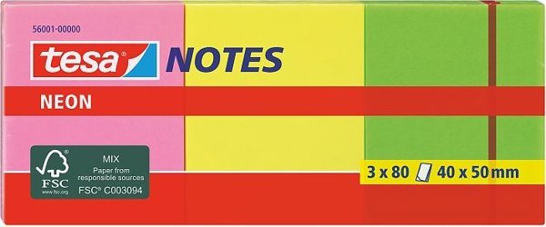 Tesa tesa Neon Notes 3 x 80 Blatt pink/gelb/grün 40 x 50mm