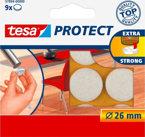 Tesa Προστατευτικά Τσόχινα Υποστρώματα Επίπλων, Στρογγυλά, Λευκά, 26mm, 9 Τεμάχια