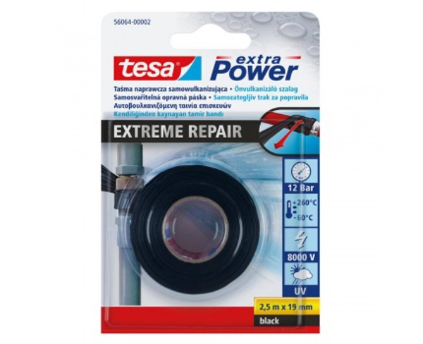Tesa Αυτοσυγκολλητική Ταινία Σιλικόνης Extreme, 2.5m x 19mm, Μαύρη, H5606402