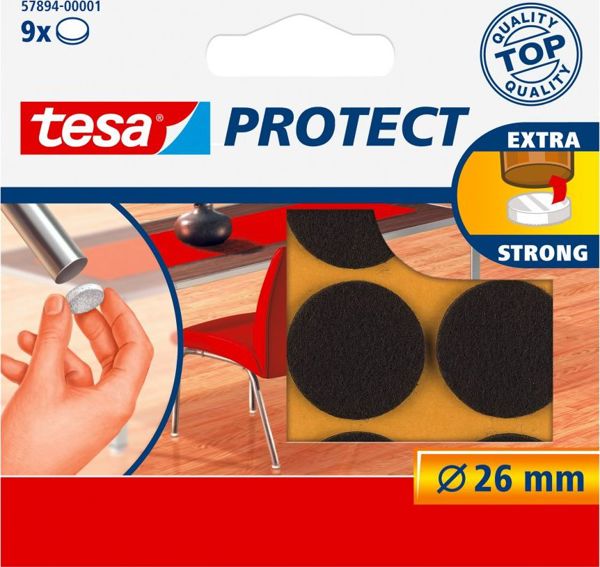 Tesa Αυτοκόλλητα Προστατευτικά Τσόχας, Στρογγυλά, Διάμετρος 26mm, Καφέ, 9 Τεμάχια
