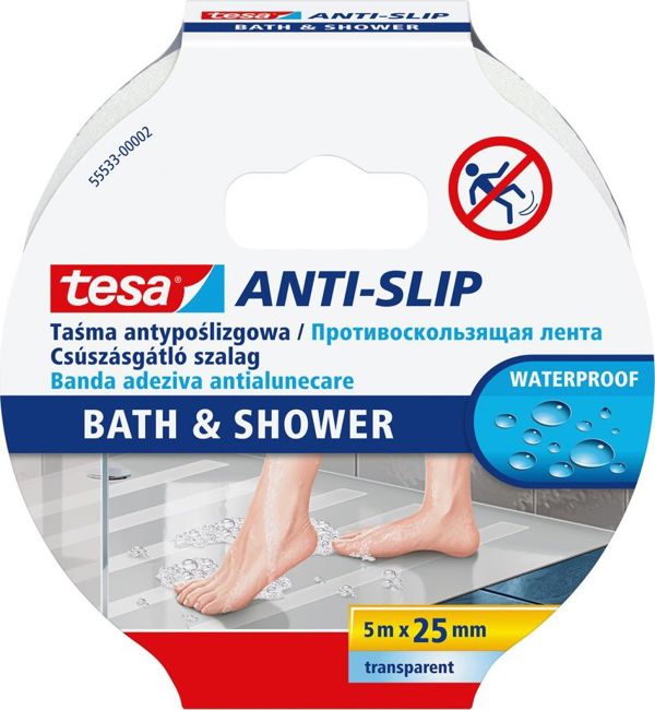 Tesa Αντιολισθητική Ταινία Μπάνιου, Αδιάβροχη & Διαφανής, 5m x 25mm (H5553302)