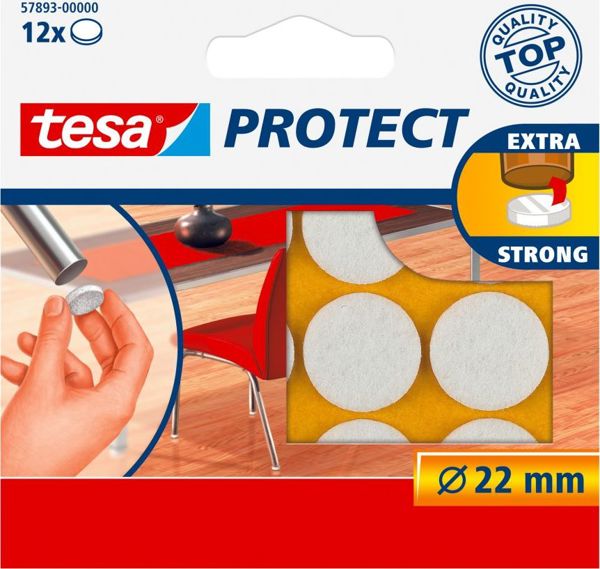Tesa Αυτοκόλλητα Προστατευτικά Τσόχινα Υποστρώματα, Στρογγυλά, 22mm, Λευκά, 12τμχ.
