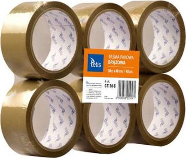 Tetis Καφέ Ταινία Συσκευασίας Αθόρυβη, 48mm x 50m, Πολυπροπυλένιο, 6 Τεμάχια