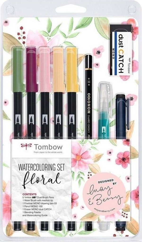 Tombow Σετ Ακουαρέλας Floral, Μαρκαδόροι Ζωγραφικής, 10 Τεμάχια
