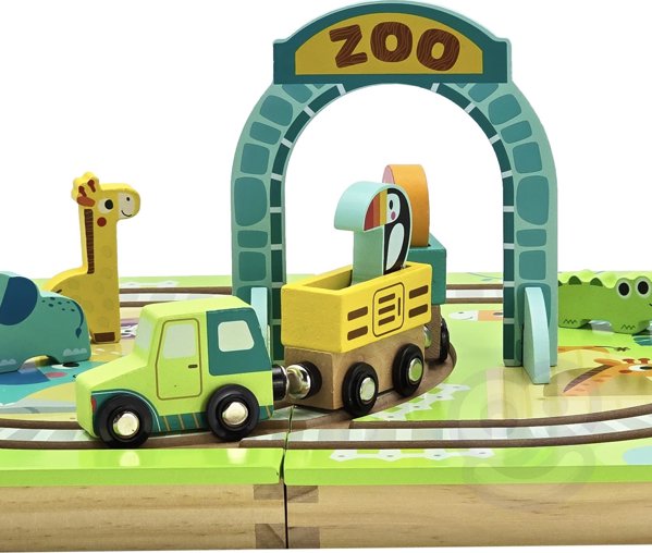 Tooky Toy Ξύλινη Βαλίτσα Πίστα Ζώα ΖΩΟ Οχήματα Βαγόνια