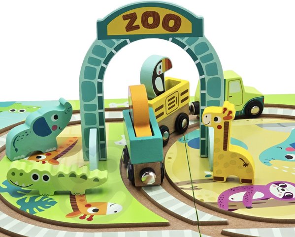 Tooky Toy Ξύλινη Βαλίτσα Πίστα Ζώα ΖΩΟ Οχήματα Βαγόνια