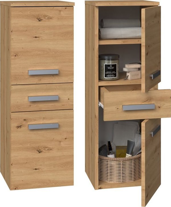Topeshop Στήλη Μπάνιου Nel, 30x30x85 cm, 1 Συρτάρι & 2 Πόρτες, Δρυς Artisan Ματ