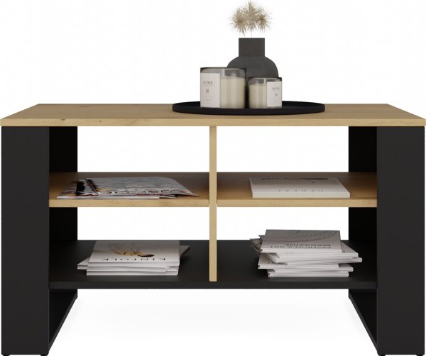 Topeshop Τραπεζάκι Καφέ Λάβα Modern 4P Slim, Δρυς Artisan & Μαύρο, Μοντέρνο Σχέδιο