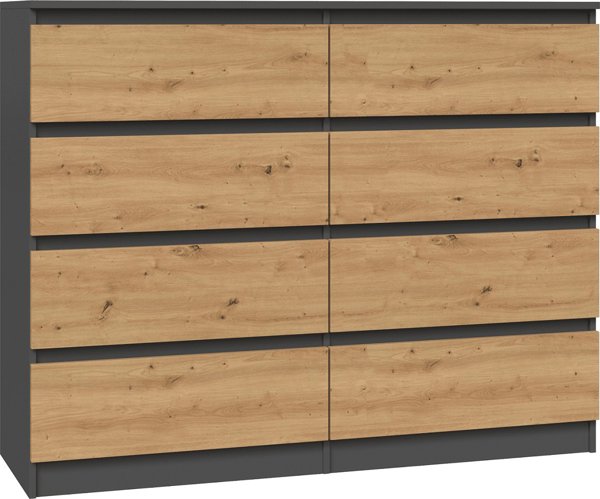 Topeshop Συρταριέρα Malwa M8, 8 Συρτάρια, 120cm, Ανθρακί / Δρυς Artisan