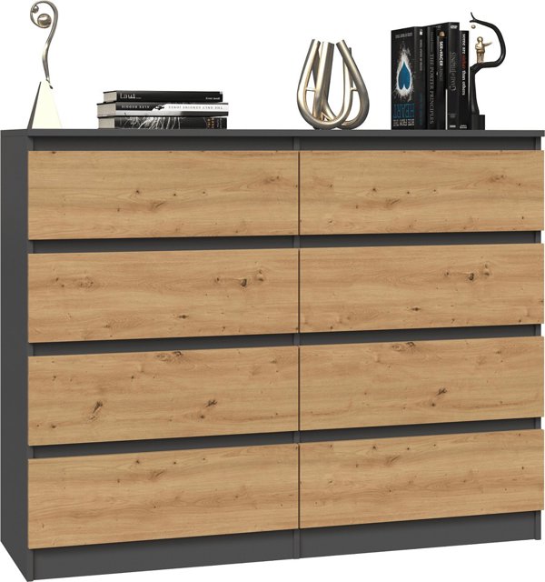 Topeshop Συρταριέρα Malwa M8, 8 Συρτάρια, 120cm, Ανθρακί / Δρυς Artisan