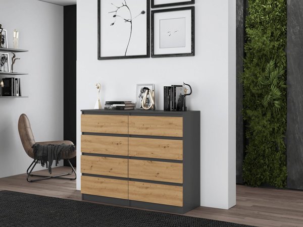 Topeshop Συρταριέρα Malwa M8, 8 Συρτάρια, 120cm, Ανθρακί / Δρυς Artisan