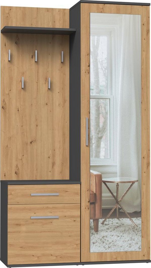 Topeshop Ντουλάπα Duo με Καθρέπτη 100x35x180 cm, Ανθρακί & Δρυς Artisan, Ματ