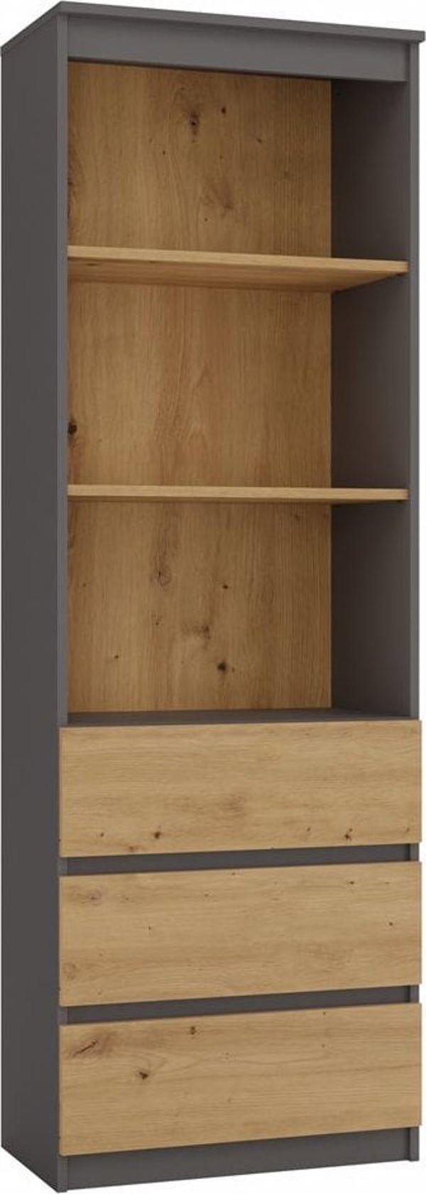 Topeshop Ράφι Γραφείου με 3 Συρτάρια, 60x35x180 cm, Ανθρακί & Δρυς Artisan, από Πλαστικοποιημένη Σανίδα