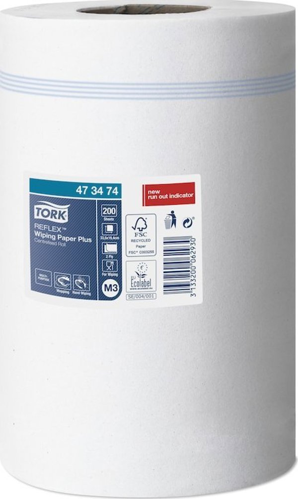 Tork Tork Reflex - Χαρτί καθαρισμού σε ρολό για μεσαία βρωμιά, 1-στρώση, M3, advanced - Λευκό