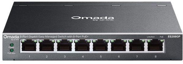 TP-Link Omada ES208GP Διαχειριζόμενος Switch δικτύου L2 Gigabit Ethernet (10/100/1000) με PoE υποστήριξη και DIN rail, μαύρο