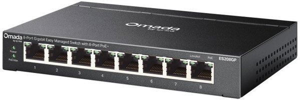 TP-Link Omada ES208GP Διαχειριζόμενος Switch δικτύου L2 Gigabit Ethernet (10/100/1000) με PoE υποστήριξη και DIN rail, μαύρο