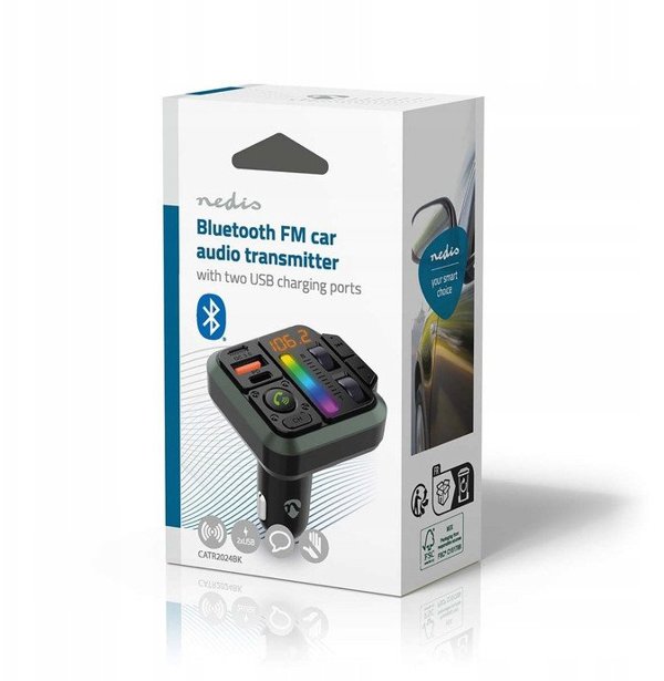 Πομπός FM αυτοκινήτου Nedis CATR2024BK Bluetooth 1" σταθερός Μαύρος