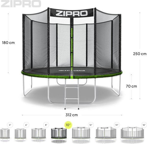 Τραμπολίνα κήπου Zipro Jump Pro με εξωτερικό δίχτυ 10FT 312cm