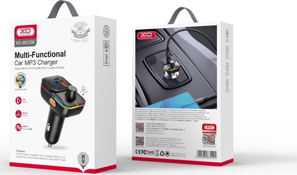 Πομπός FM XO XO πομπός FM BCC09 Bluetooth MP3 φορτιστής αυτοκινήτου 25W μαύρος