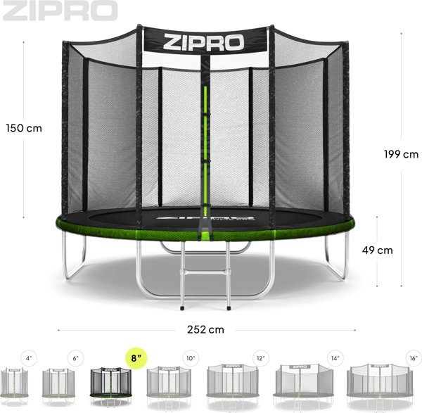 Τραμπολίνο κήπου Zipro Jump Pro με εξωτερικό δίχτυ 8FT 252cm