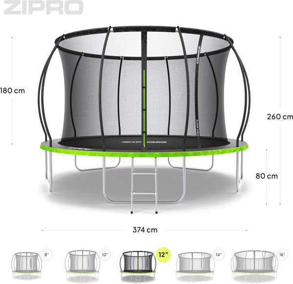Τραμπολίνα κήπου Zipro Jump Pro Premium με εσωτερικό δίχτυ 12FT 374εκ