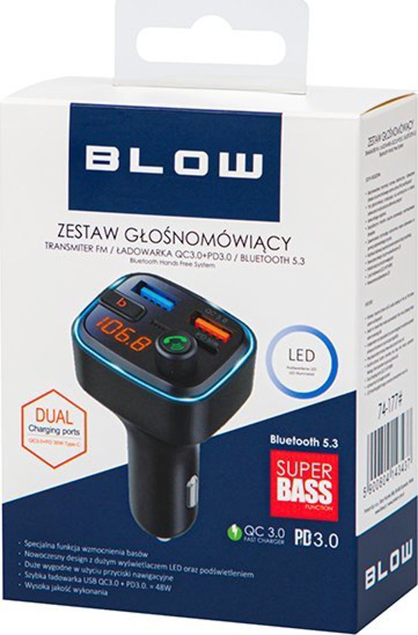 Πομπός FM Blow 74-177# Πομπός fm blow bluetooth5.3+qc3.0 +pd 30w