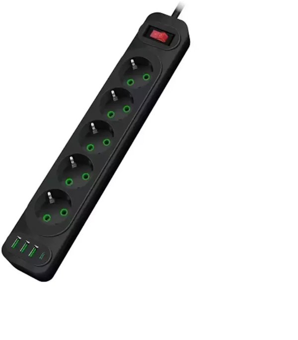 Transcend F25U καλώδιο επέκτασης 2m με 3 υποδοχές + 3 USB + 1 USB-C