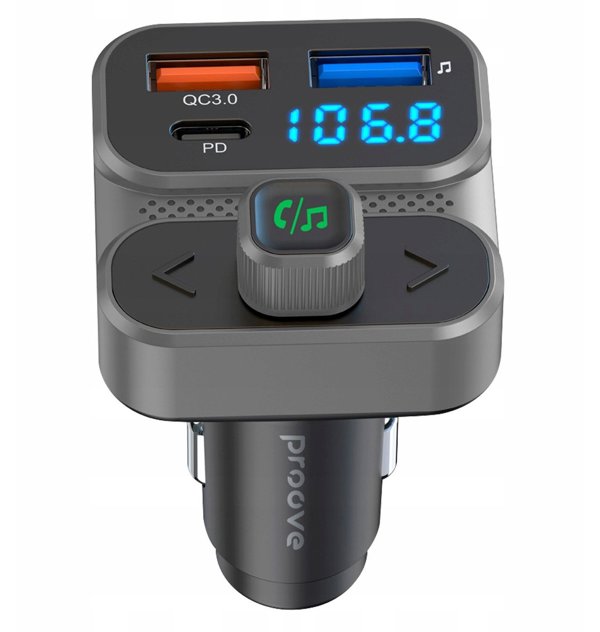 Πομπός FM Bluetooth 5.3 Φορτιστής Αυτοκινήτου USB Type-C PD 36W Proove / FMLX20120003 / LUXOR SE