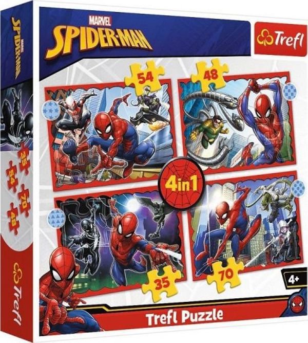 Trefl Παζλ 4 σε 1 Marvel Spider-Man, Σετ με 4 Διαφορετικά Παζλ για Παιδιά, Κωδ. 34384