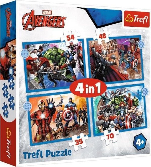 Trefl Παζλ Avengers 4σε1 (35, 48, 54, 70 Κομμάτια) – Εκπαιδευτικό Παιχνίδι για Παιδιά