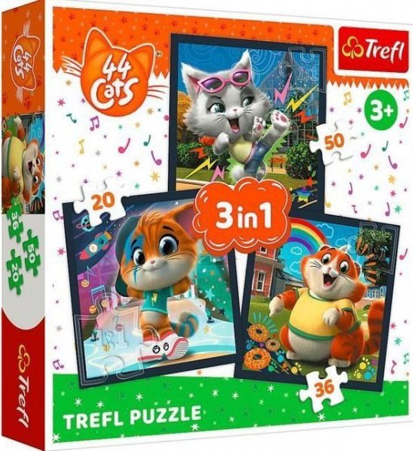 Trefl PUZZLE 3W1 TREFL ΓΝΩΡΙΣΤΕ ΧΑΡΙΤΩΜΕΝΑ ΓΑΤΑΚΙΑ PUD