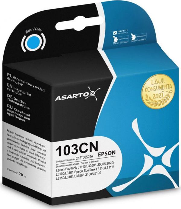 Μελάνι Asarto για Epson 103CN (C13T00S24A) - Κυανό (Cyan), 70ml