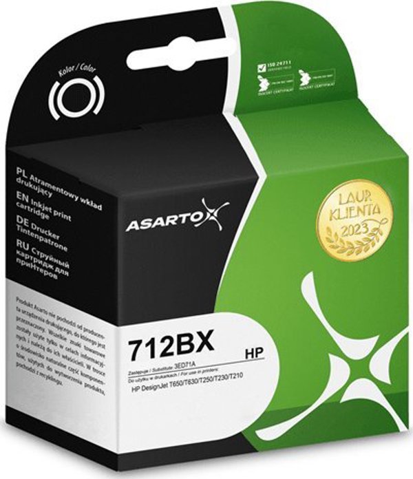 Μελάνι Asarto για HP 712BX (3ED71A) - Συμβατή Κασέτα Inkjet, Μαύρο, 80ml