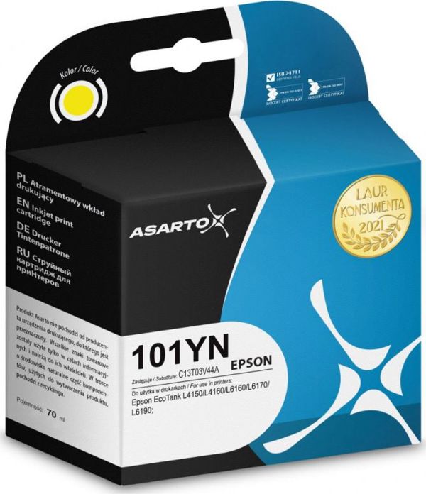 Μελάνι Asarto για Epson 101YN (C13T03V44A), Συμβατό, 70ml, Κίτρινο