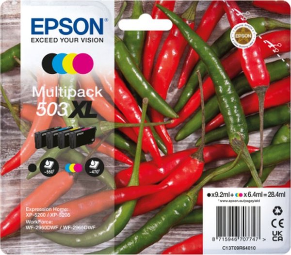 Epson 503XL Multipack Μελάνια Εκτυπωτή - 4 Χρώματα (Black, Cyan, Magenta, Yellow) για Expression Home XP-5200 & WorkForce WF-2960DWF Series