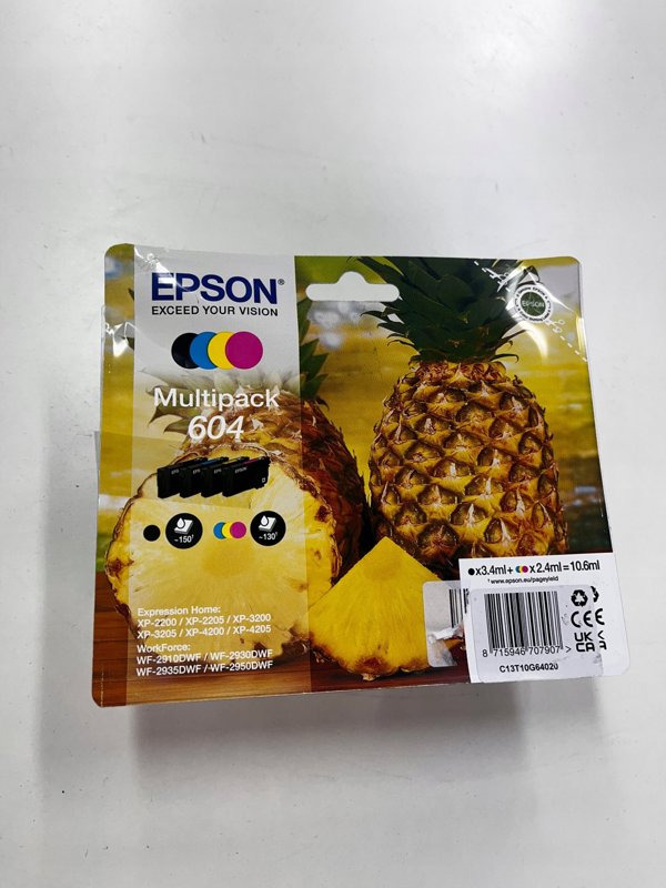 Μελάνι Epson Epson 604 Multipack - 4-πακέτο - Μαύρο, Κίτρινο, Κυανό, Μαγέντα - αυθεντικό - Συσκευασία με RF- / ακουστικό σήμα συναγερμού - Φυσίγγιο μελανιού - γούνα Expression Home XP-2200, 2205, 3200, 3200-20,4, 2910, 2930, 2935, 2950 13401514 8715946707