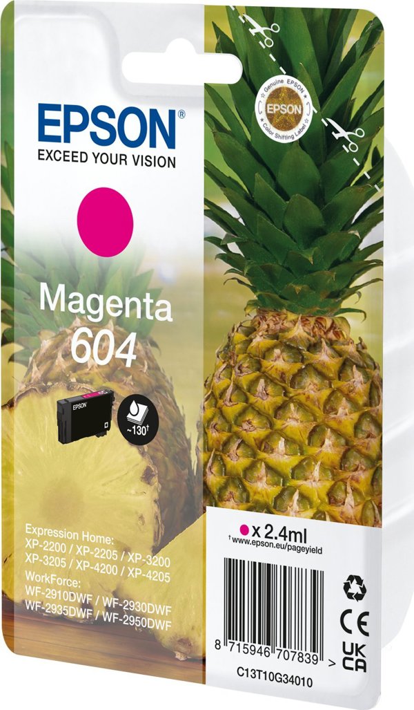 Μελάνι Epson Epson 604 - 2.4 ml - Magenta - αυθεντικό - Blister με RF- / ακουστικό σήμα συναγερμού - δοχείο μελανιού - για Expression Home XP-2200, 2205, 3200, 3205, 4200, 4205, WorkForce WF-2910, 2930, 2935, 2950