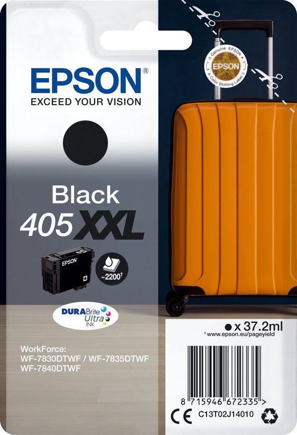 Μελάνι Epson Epson 405XXL - 37.2 ml - Μέγεθος XXL - Μαύρο - αυθεντικό - Συσκευασία με RF- / ακουστικό σήμα συναγερμού - Φυσίγγιο μελανιού - για WorkForce WF-7830DTWF, WF-7835DTWF, WF-7840DTWF