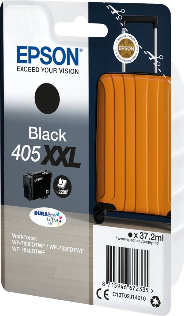 Μελάνι Epson Epson 405XXL - 37.2 ml - Μέγεθος XXL - Μαύρο - αυθεντικό - Συσκευασία με RF- / ακουστικό σήμα συναγερμού - Φυσίγγιο μελανιού - για WorkForce WF-7830DTWF, WF-7835DTWF, WF-7840DTWF