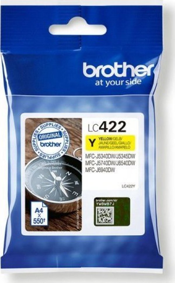 Γνήσιο Μελάνι Brother LC422Y Yellow, 550 Σελίδες