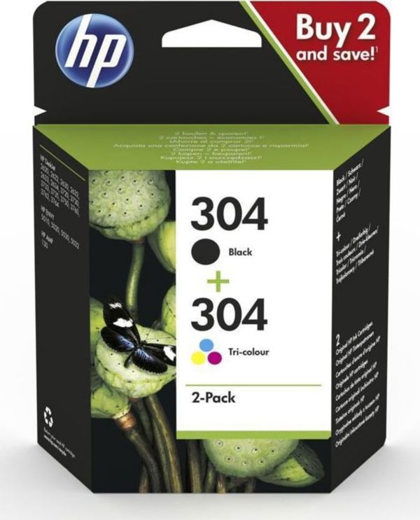 Σετ μελάνης HP 304 Combo Pack 2 Pack Μαύρο,Τρίχρωμο