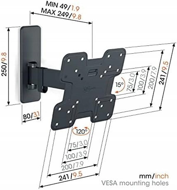 Γρήγορη βάση τοίχου TVM 1225 για τηλεοράσεις 19-43", 15kg