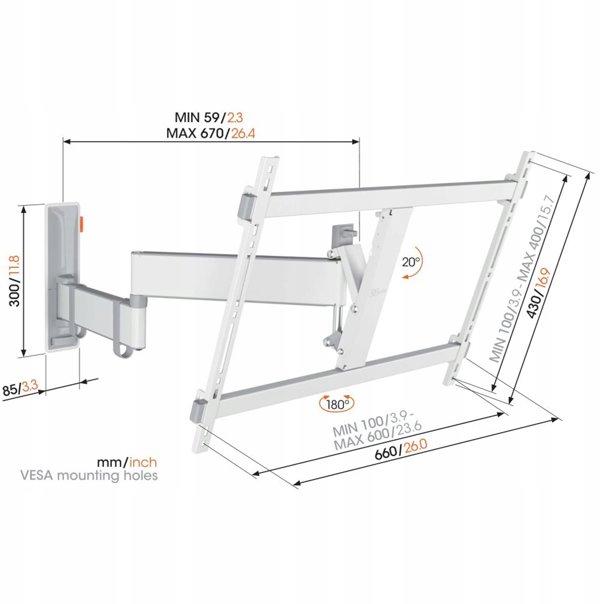 TVM 3645 Comfort Wall mount motion+ 40-77" 35kg WH